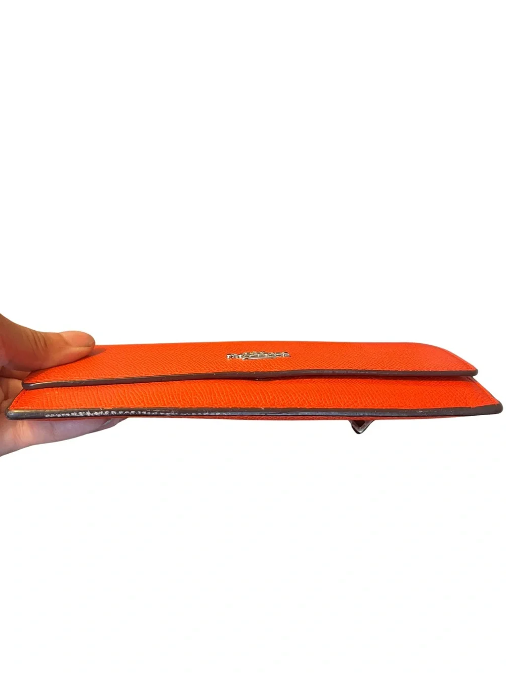 COACH Orange Pebbled Leather Continental Wallet